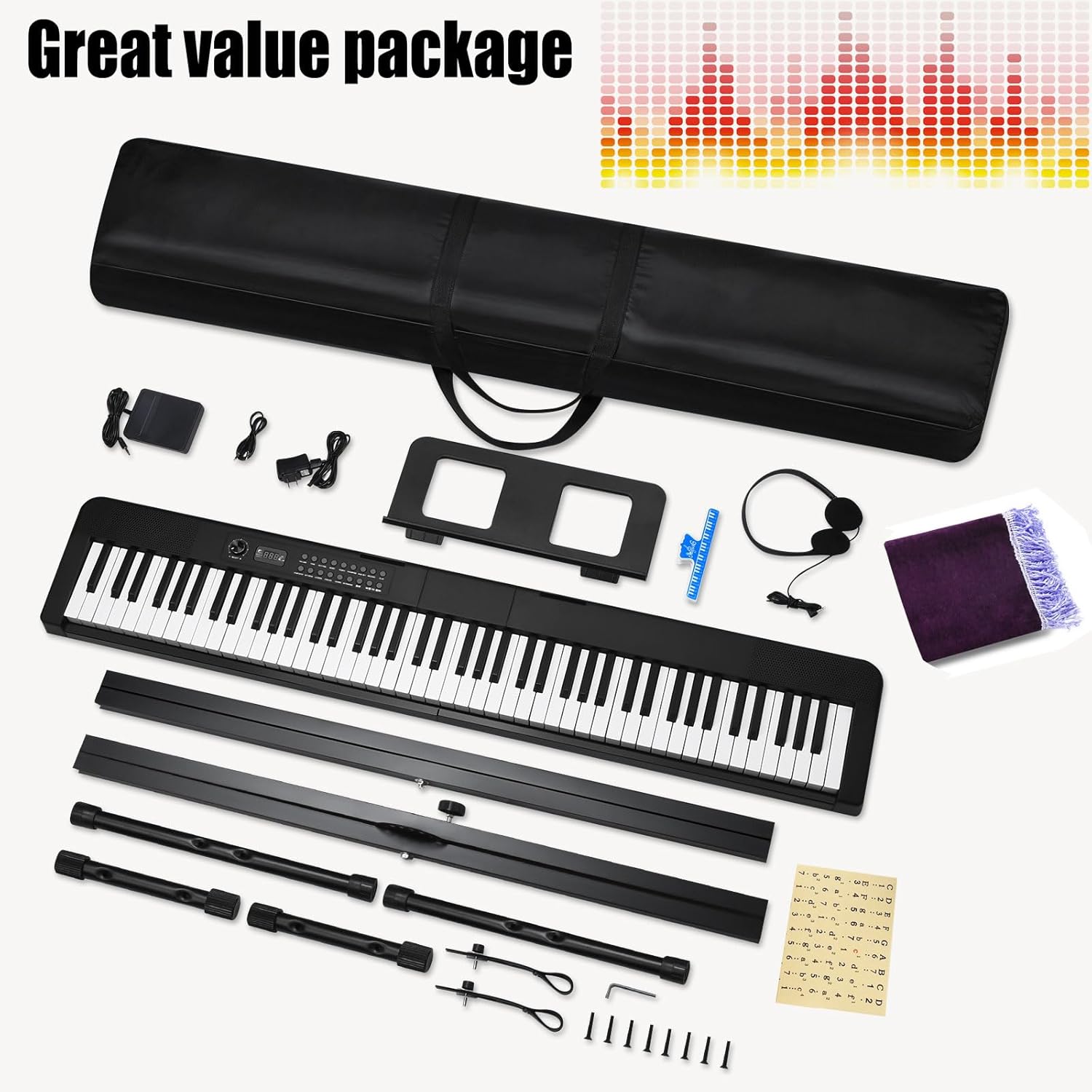 88 Key Keyboard Piano Electric Keyboard, 88 Key Digital Piano for for Beginner, with Power Adapter, Sustain Pedal, Stand, Bluetooth, Carrying Case, Headphones, USB-MIDI, for at Home/Stage