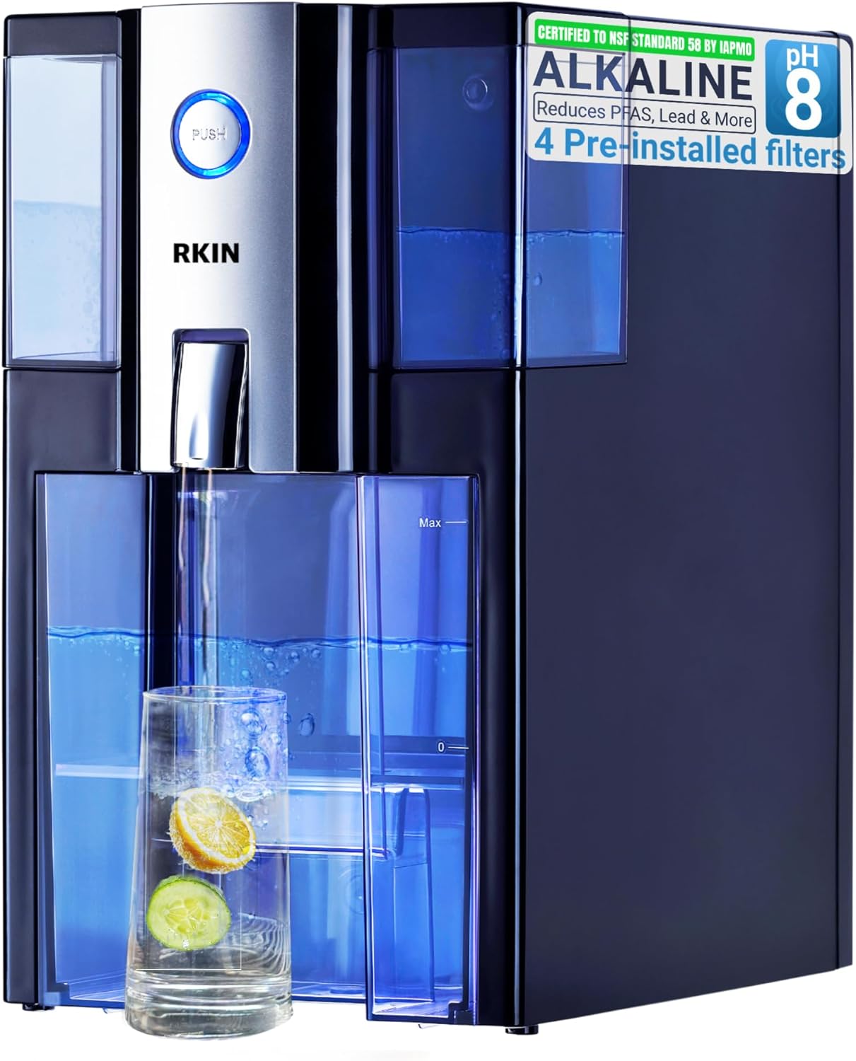 RKIN Zero Installation Purifier, Reverse Osmosis Water Filter Alkaline Dispenser - Countertop ro Water Filtration System with Remineralization, IAPMO R&T Certified, Patented 4-Stage, No Assembly