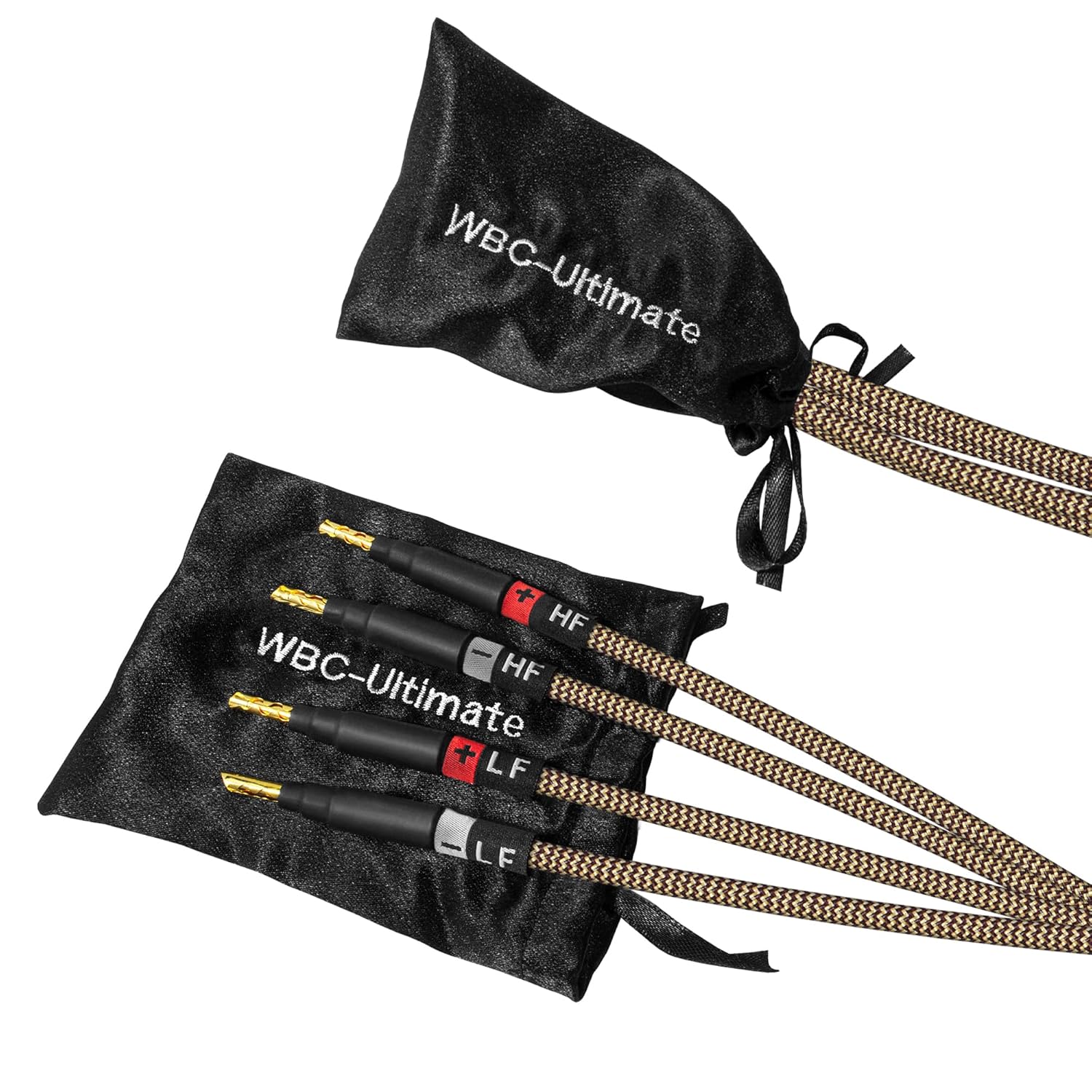 WORLDS BEST CABLES 12 Foot Ultimate - 12 AWG - Ultra-Pure OFC - Premium Audiophile HiFi Bi-Amp Speaker Cable Pair with Eminence Gold Banana Plugs & TnBrwn Tweed Jacket