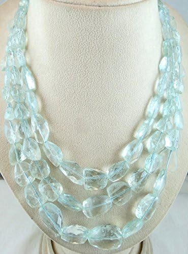 18 inch 1 strand necklace of natural aquamarine tumble shape faceted cut 10-22mm beads for DIY jewelry making.