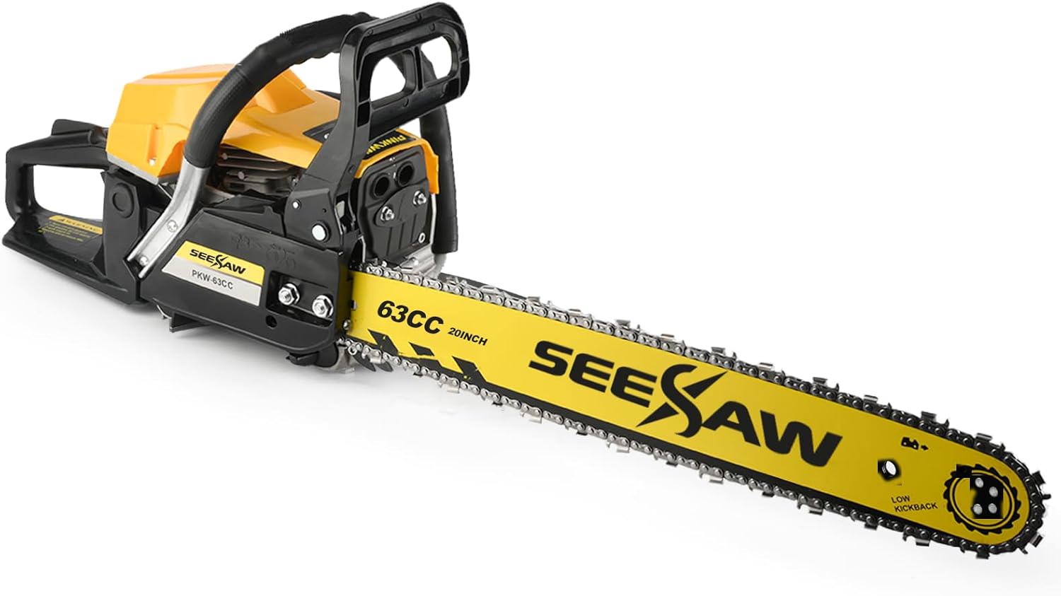 Gasoline Chainsaw 20 Inches 62CC Gasoline-Powered Chainsaw 3.4 Horsepower Two-Stroke Engine (yellow)