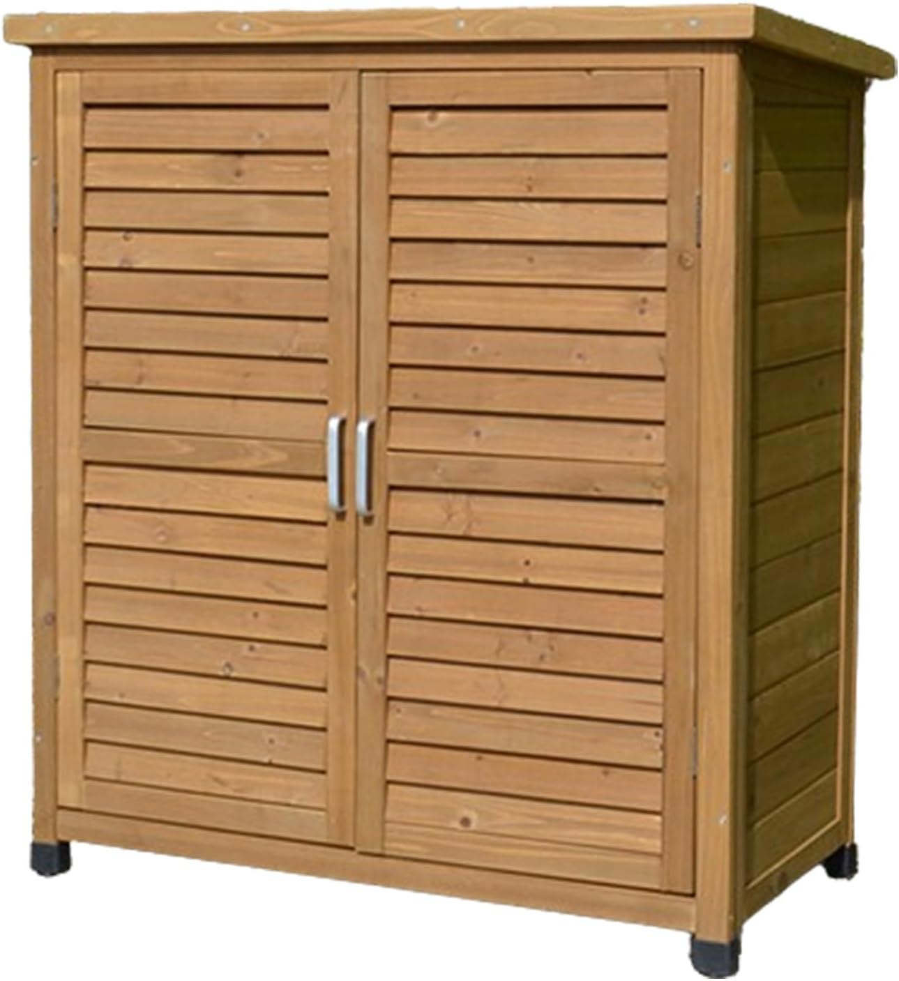 Small Vertical Tool Shed, Compact Tool Cabinet with Doors and Handles, Outside Waterproof Tool Storage Shed for Patio Furniture, Backyard, Lawn, Meadow (One Color Brown)