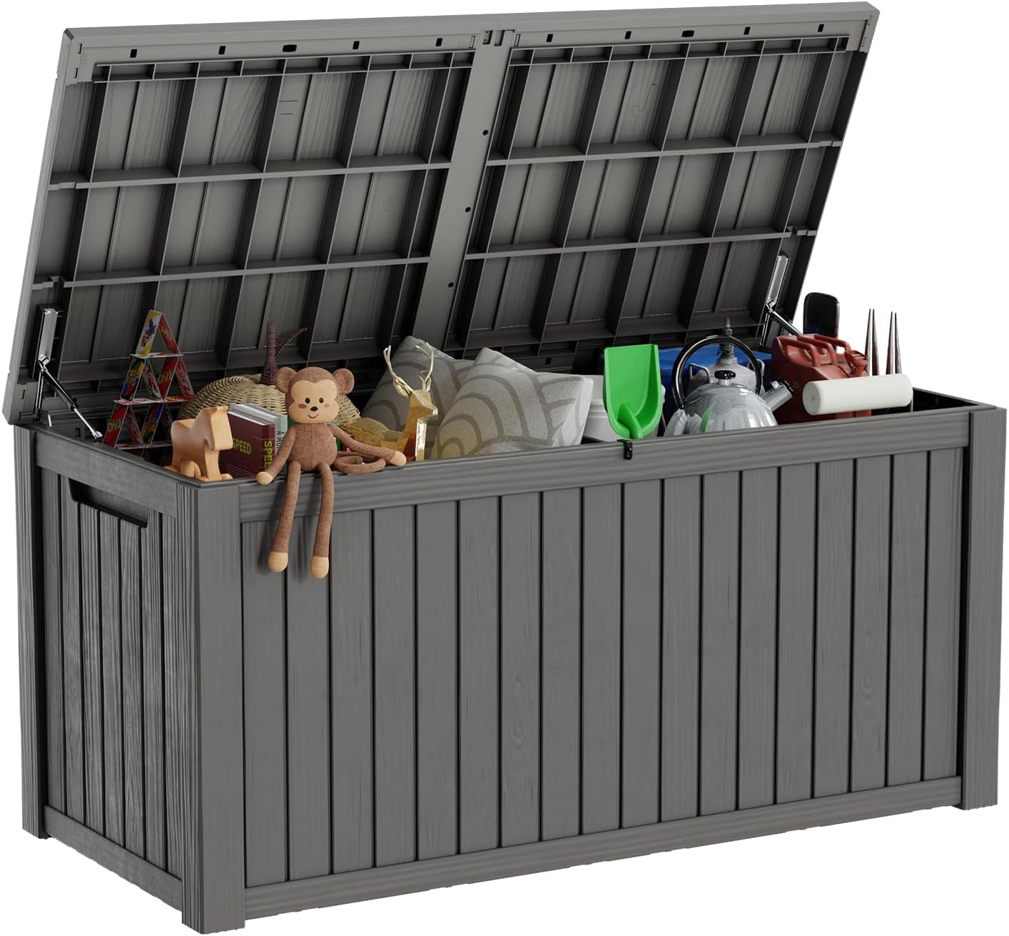 180 Gallon Waterproof Outdoor Storage Box,Resin Deck Box,Lockable Outside Storage Box Container for Patio Furniure,Garden,Tools (180 Gallon,Grey)
