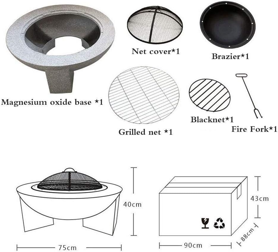 Fire Pit with Grill Shelf, Fire Bowl for Garden and Patio, Outdoor garden fire pit with mesh cover 71 x 29cm with Poker