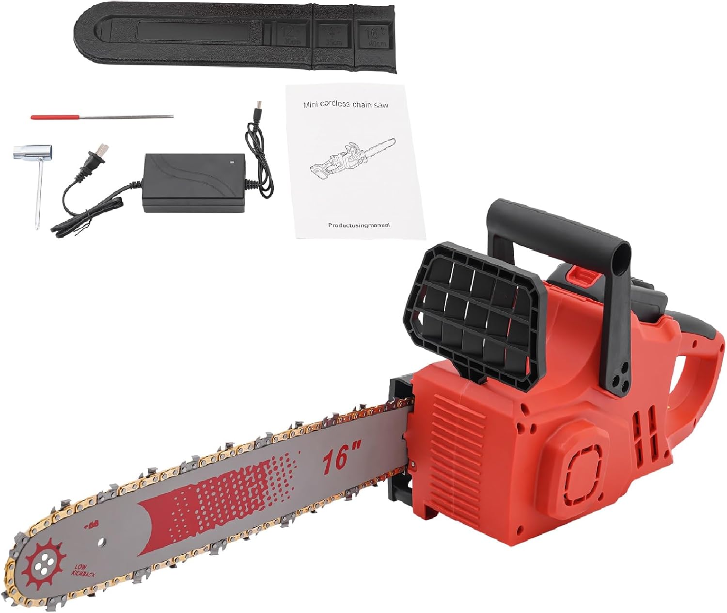 Battery Powered Chainsaw 16 Inch 800W 36V Electric Cordless Chain Saw With 2000mAh Lithium Battery Battery and Charger Handheld Rechargeable Chainsaws for Wood and Tree Cutting, 5000RPM