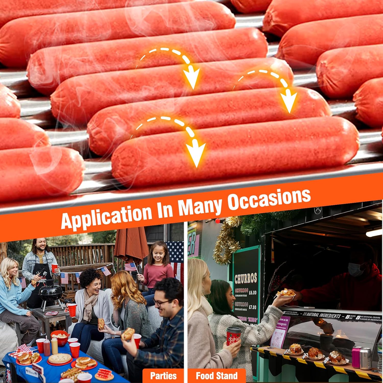 Hot Dog Roller, Electric 24 Hot Dog Capacity 9 Roller, 1650W Sausage Grill Cooker Machine w/Bun Warmer Shelf, Dual Temp Control, Removable Oil Drip Tray, Cover, Stainless, Commercial Grade