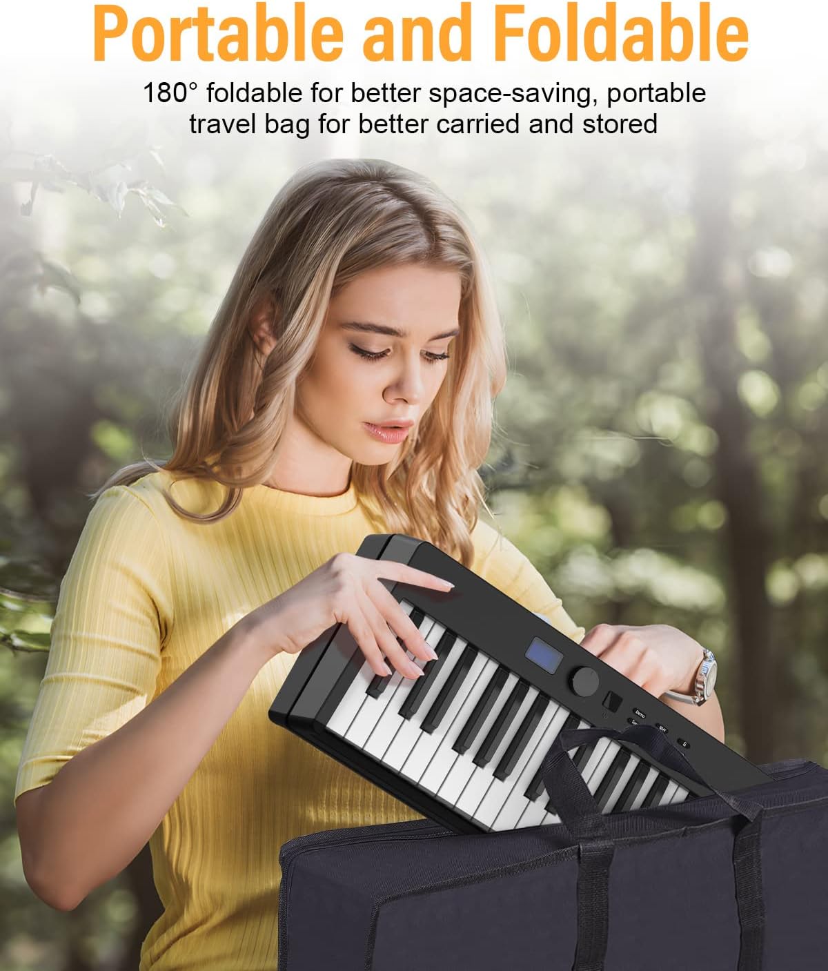 KONIX Foldable Piano Keyboard, 88 Key Full Size Semi Weighted Folding Piano Keyboard, Bluetooth Portable Electronic Keyboard Piano with Sheet Music Stand, Sustain Pedal and Piano Bag, Black