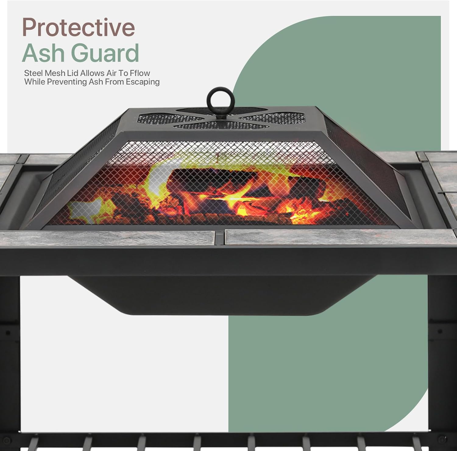 Patio Fire Pit Table, Heavy Duty Square Firepit for Outside 30 Inch Wood Burning Fire Pits Table with Cover Poker & Grate for Outside Heating, Bonfire and Picnic