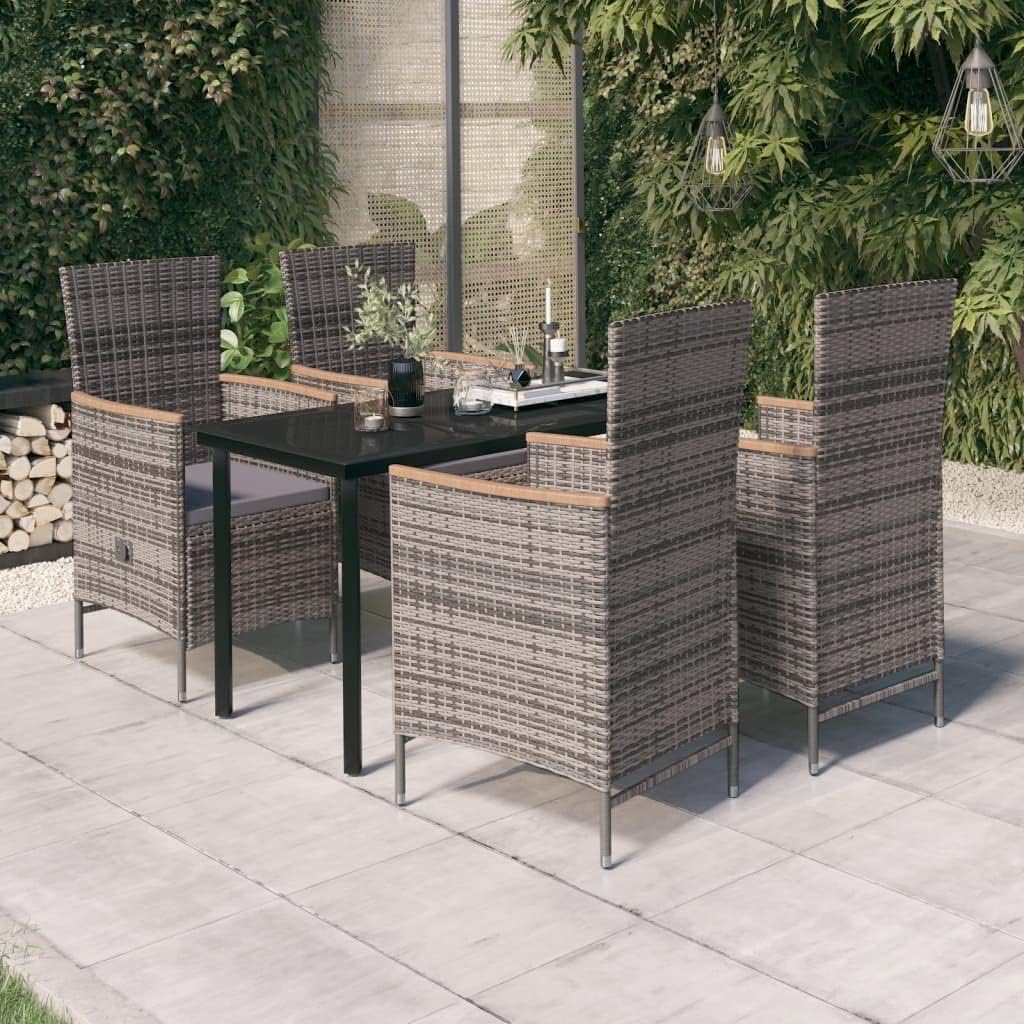 Furniture Sets 5 Piece Patio Dining Set with Cushions Gray,Reclining Rattan Dining Set with Cushioned Seats for Patio and Garden Garden Conversation Sets