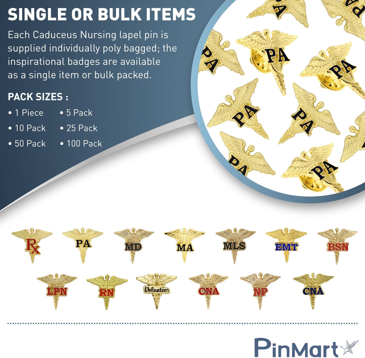 PinMarts Caduceus Nursing Enamel Lapel Pin - Ideal CNA Badge, Medical Assistant Accessories, Nurse Badge Essentials, Perfect for Phlebotomy, EMT, and Pharmacy Technician Accessories