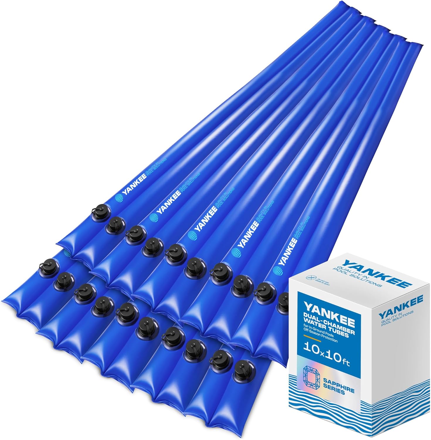 10 ft. Dual Chamber Pool Water Tubes for Pool Cover (10 Pack), Extra Durable 0.4 mm PVC (27 Gauge), Water Bags for Pool Cover Inground, Pool Winterizing Kit by Yankee Pool Pillow