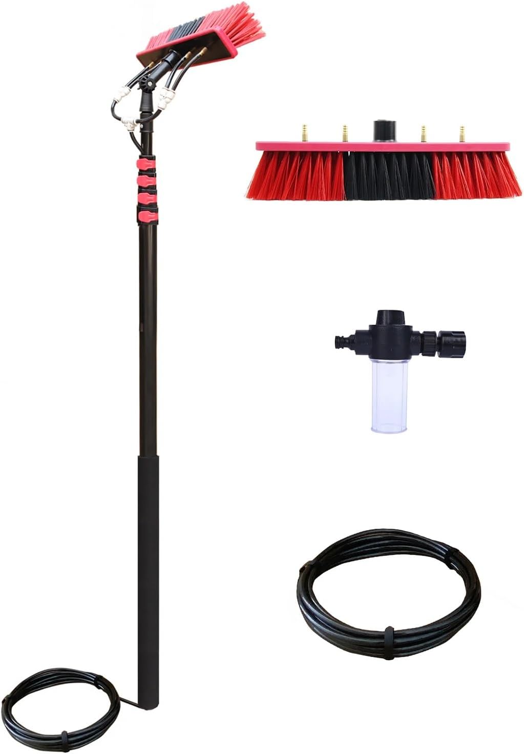 Extendable Telescopic Pole Water Fed Brush Spray Washer,Water Fed Pole Kit,Window Cleaner Window Glass Solar Panel Cleaning System Washing Equipment(20FT)