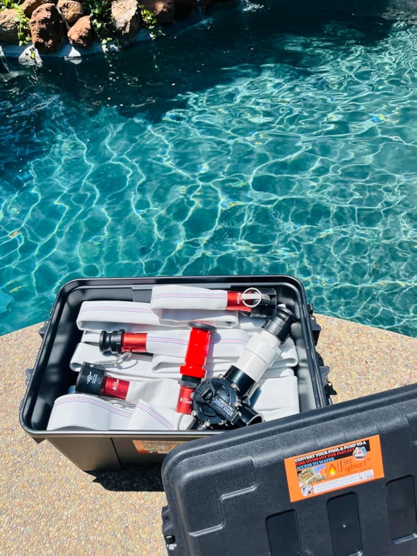 FireFighter1- Fire Hose for Pool Pumps Providing Instant Access to Pool Water During a Fire Emergency (100' (50' Hose w/ 50' Ext.) w/Installation Kit)