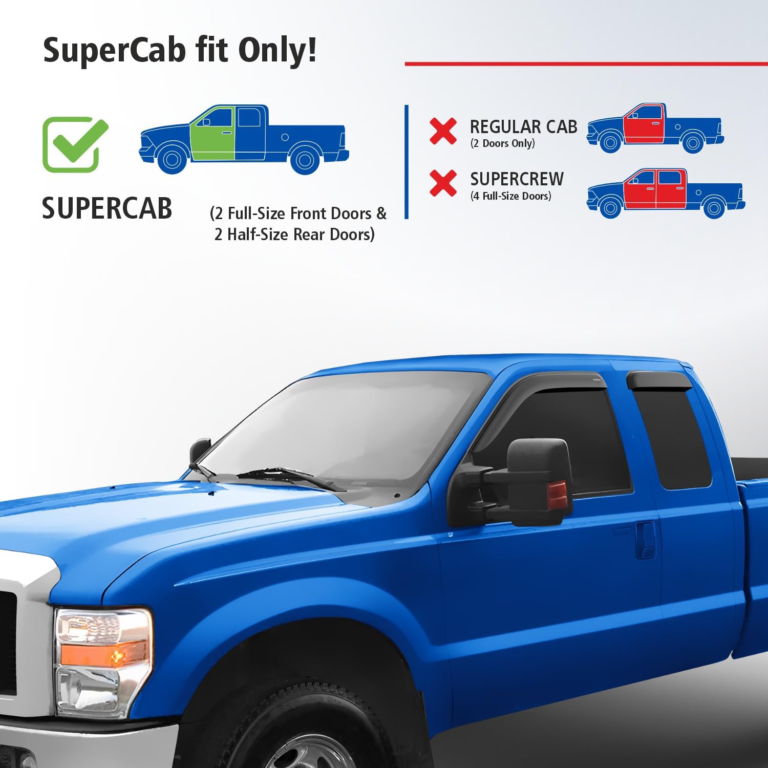 Goodyear Shatterproof Window Deflectors for Trucks Ford F250 F350 Super Duty 1999-2016 SuperCab, Tape-on Rain Guards, Window Visors, Vent Deflector, Vent Visor, Truck Accessories, 4 pcs-GY008528