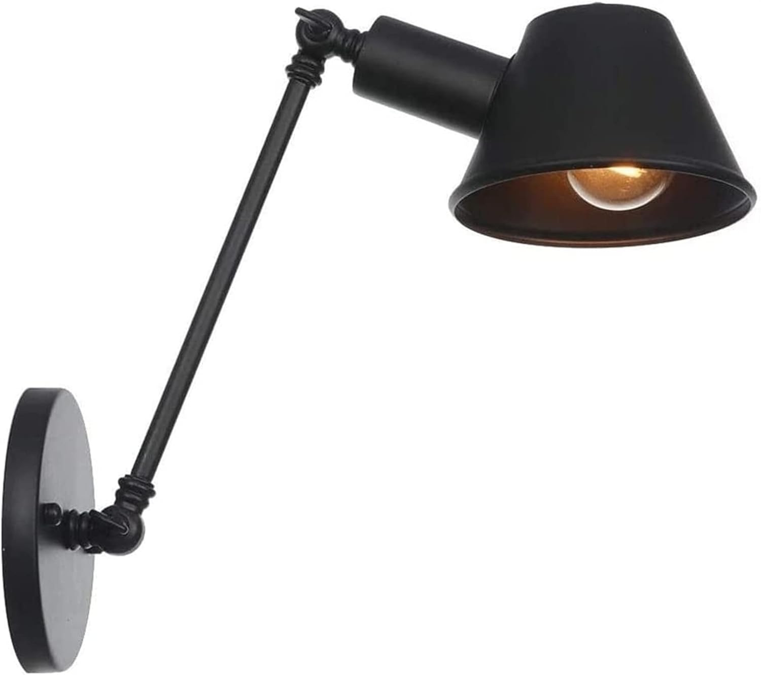 Creative Swing Arm Wall Lamp, Vintage Industrial Wall Sconce, Retro Adjustable Wall Mounted Reading Light, Black Metal Lighting Fixtures for Living Room Hallway Bedroom, Silver