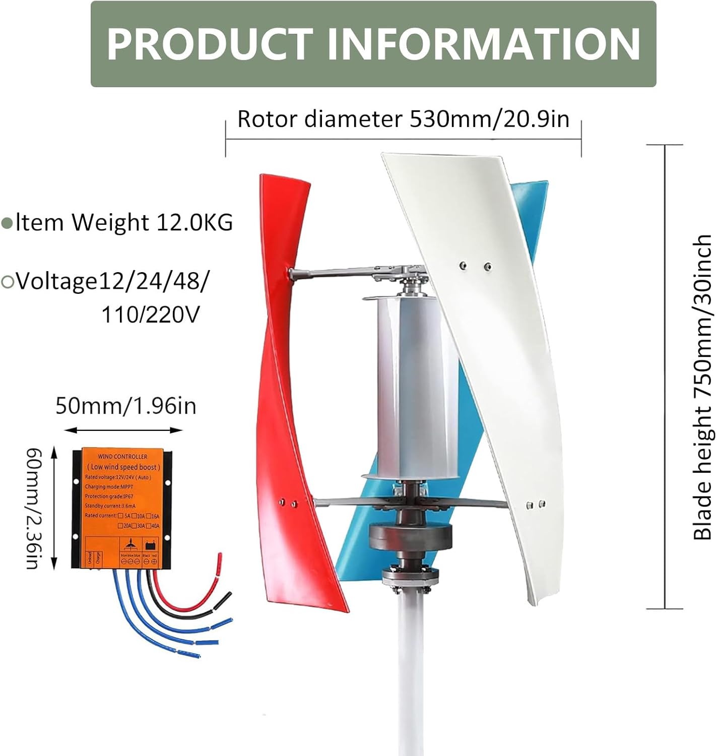 12000W Silent Vertical Wind Turbine Generator, Magnetic Levitation Energy Kit with MPPT Controller, 48V Home Wind Power Solution for Eco-Friendly Energy Supplementation