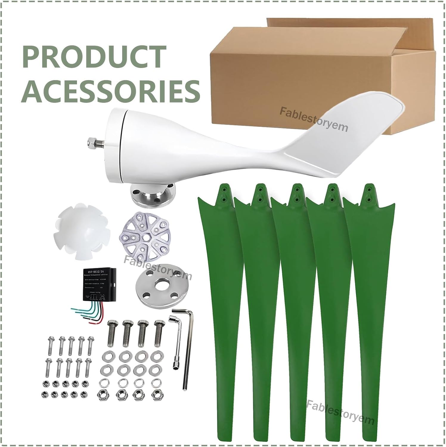 12000W Wind Power Turbine Generator, 12V/24V/48V DC Windmill Power Generator Kit, 5Blade Automatically Adjust The Windward, 3 Phase AC Permanent Magnet Generator Kit with Controller,Green24V