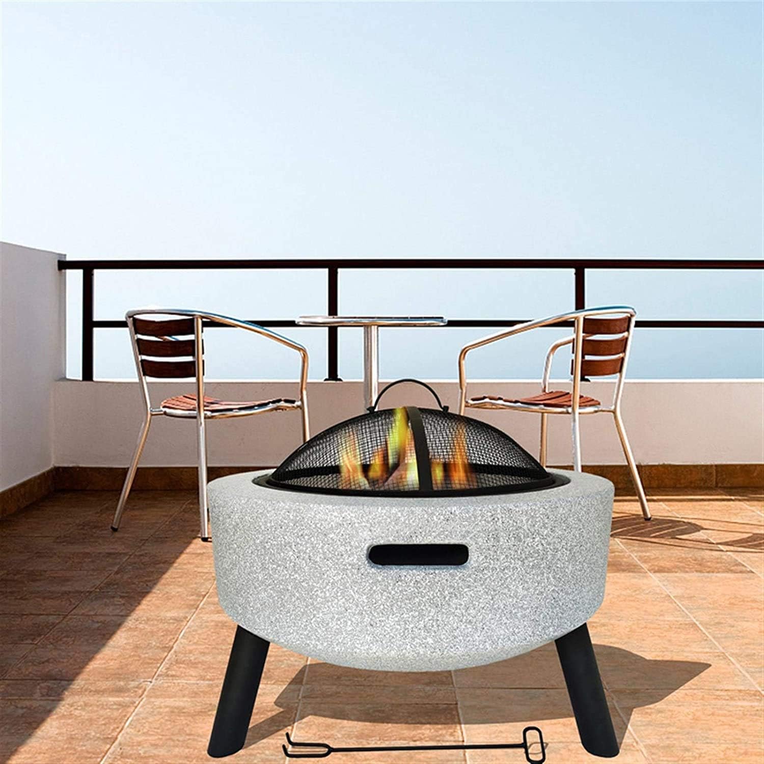 Fire Pits Outdoor Wood Burning Outdoor Fire Pits Fire Bowl, Magnesia Barbecue Grill, Used for Outdoor Garden Fire Pit Heating/Barbecuing, Garden Terrace with Cover BBQ Cooking for Outside Camping Back