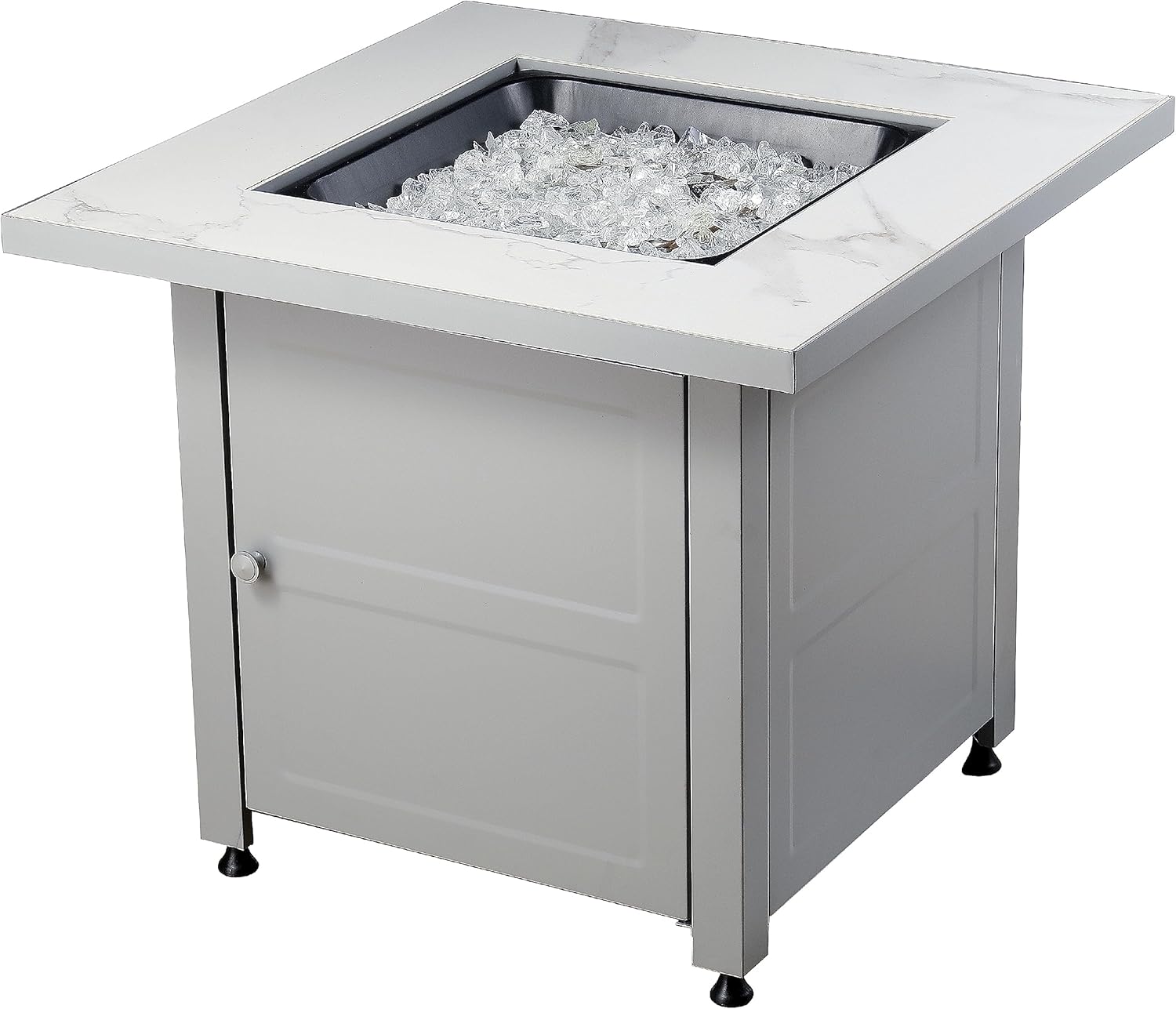 Endless Summer 30 Inch Square Outdoor Gas Fire Pit Table with Marble Mantel, Slate Finish, White Fire Glass, and Protective Cover