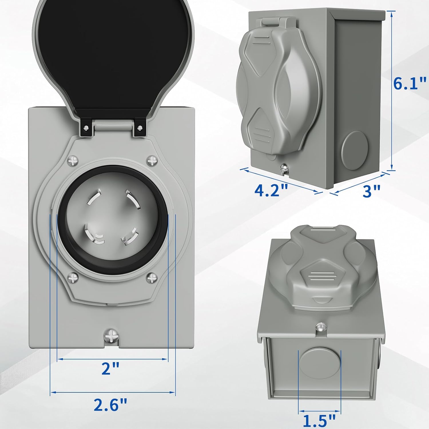 30 Amp Generator Cord and Power Inlet Box, 50FT 125V/250V 4 Prong SJTW Generator Extension Cord, Pre-Drilled 30 Amp Inlet Box Interlock Kit NEMA L14-30P to L14-30R Twist Locking ETL Listed