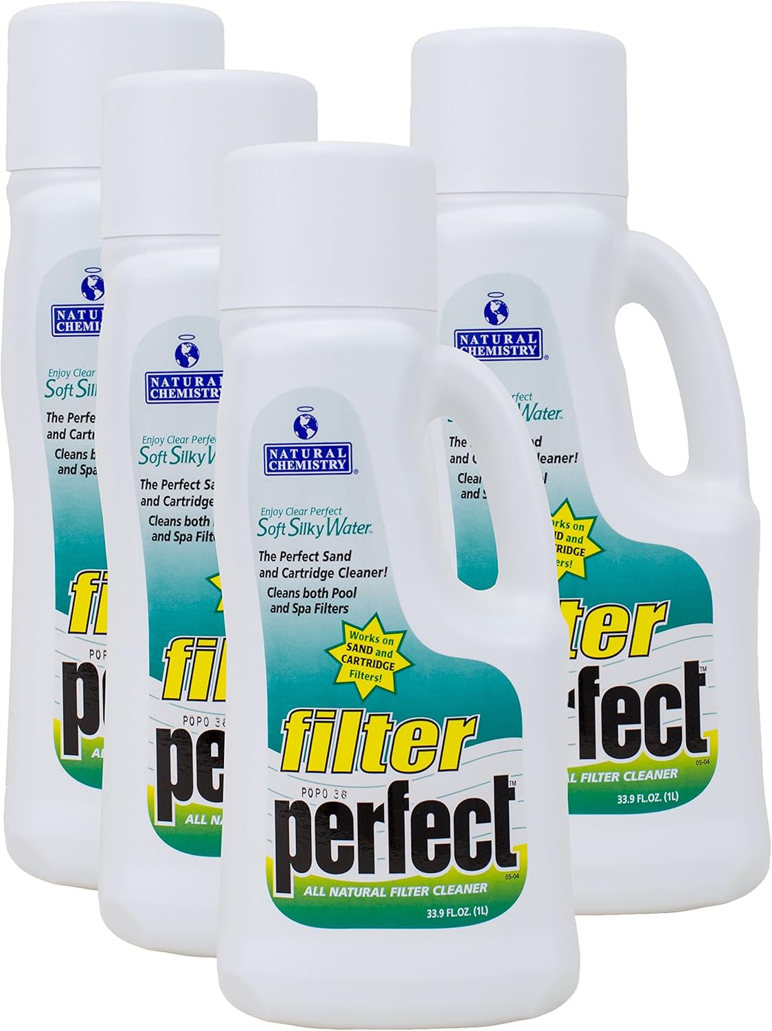Natural Chemistry Filter Perfect Pool Filter Cleaner, 1-Liter, Pack of 4, Naturally Based Filter Cleaner, Highly Concentrated, Compatible with All Sanitizing Systems