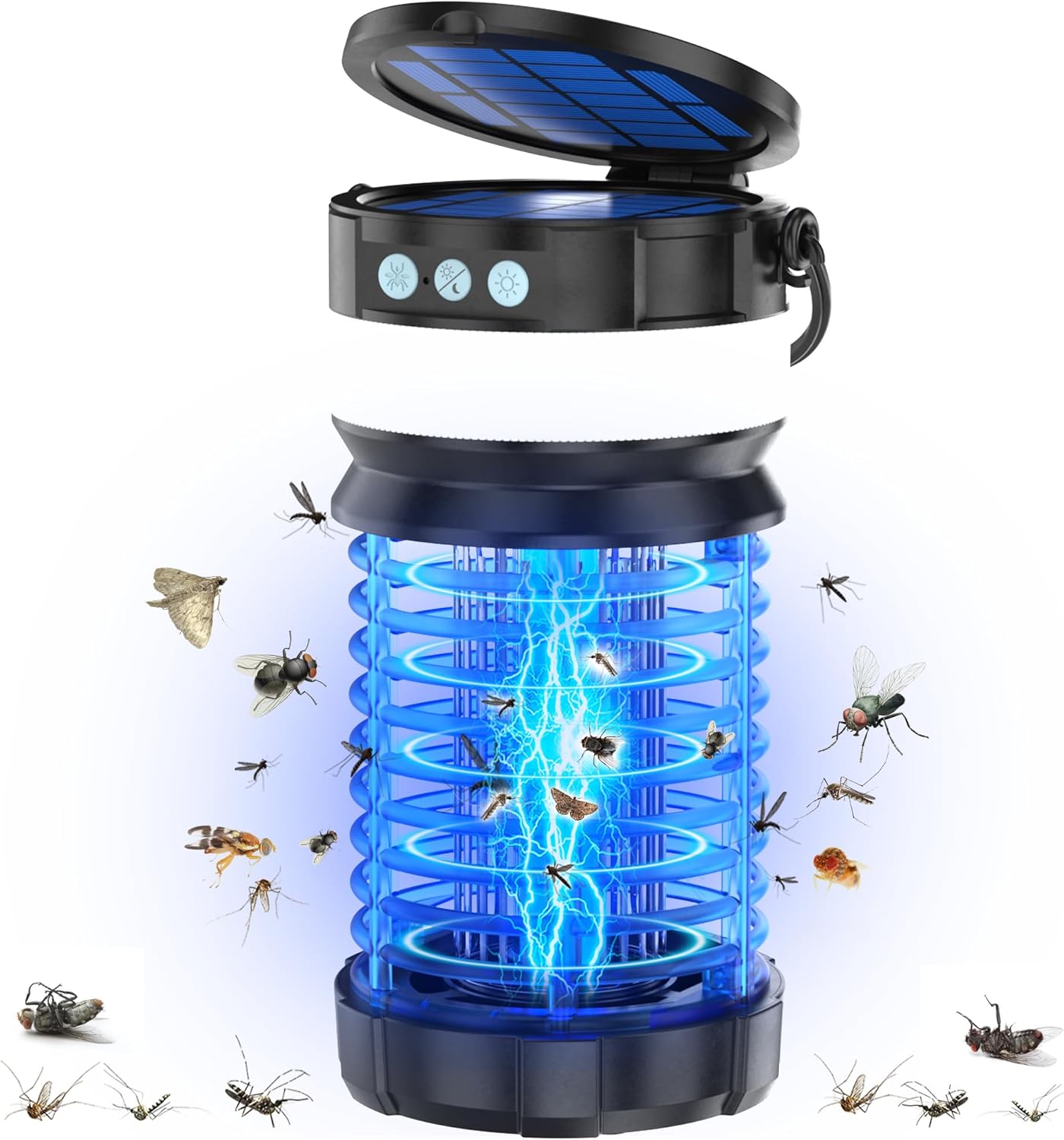 Solar Bug Zapper Outdoor, Mosquito Zapper, Cordless & Rechargeable Bug Zapper with 4000mAh Battery, Electric Fly Zapper, Waterproof Mosquito Killer for Patio, Camping, Backyard, Garden (Blue)