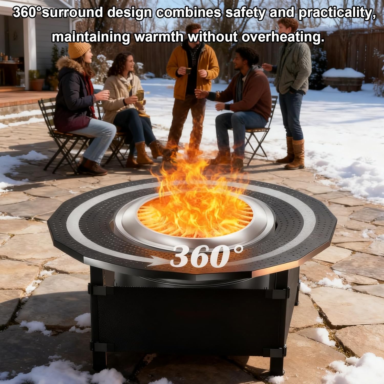Fire Pit Surround Tabletop for Solo Stove Yukon, Thick Metal, Fire Pit Surround Table Adjustable, for Solo Stove Yukon Accessories (Black, 47.8 in)