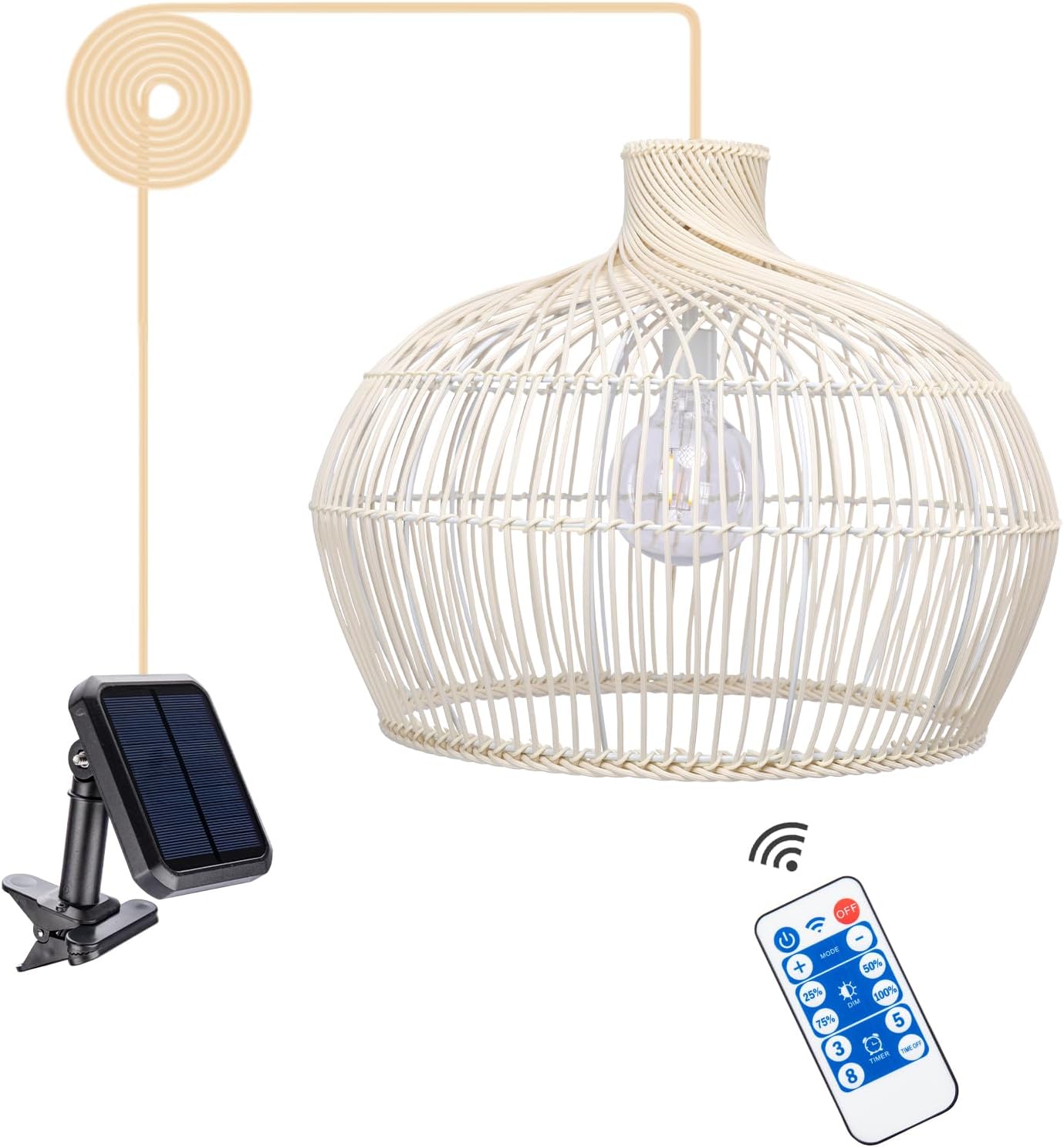 Outdoor Chandelier Solar Pendant Light Outdoor Hanging Lantern Solar Outdoor Chandelier with Remote Dimmable for Porch Patio Gazebo Garden Yard Decoration Beige