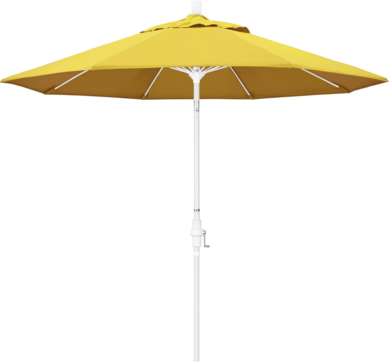 California Umbrella 9' Round Aluminum Pole Fiberglass Rib Patio Umbrella, Crank Lift, Collar Tilt, White Finish, Lemon Olefin