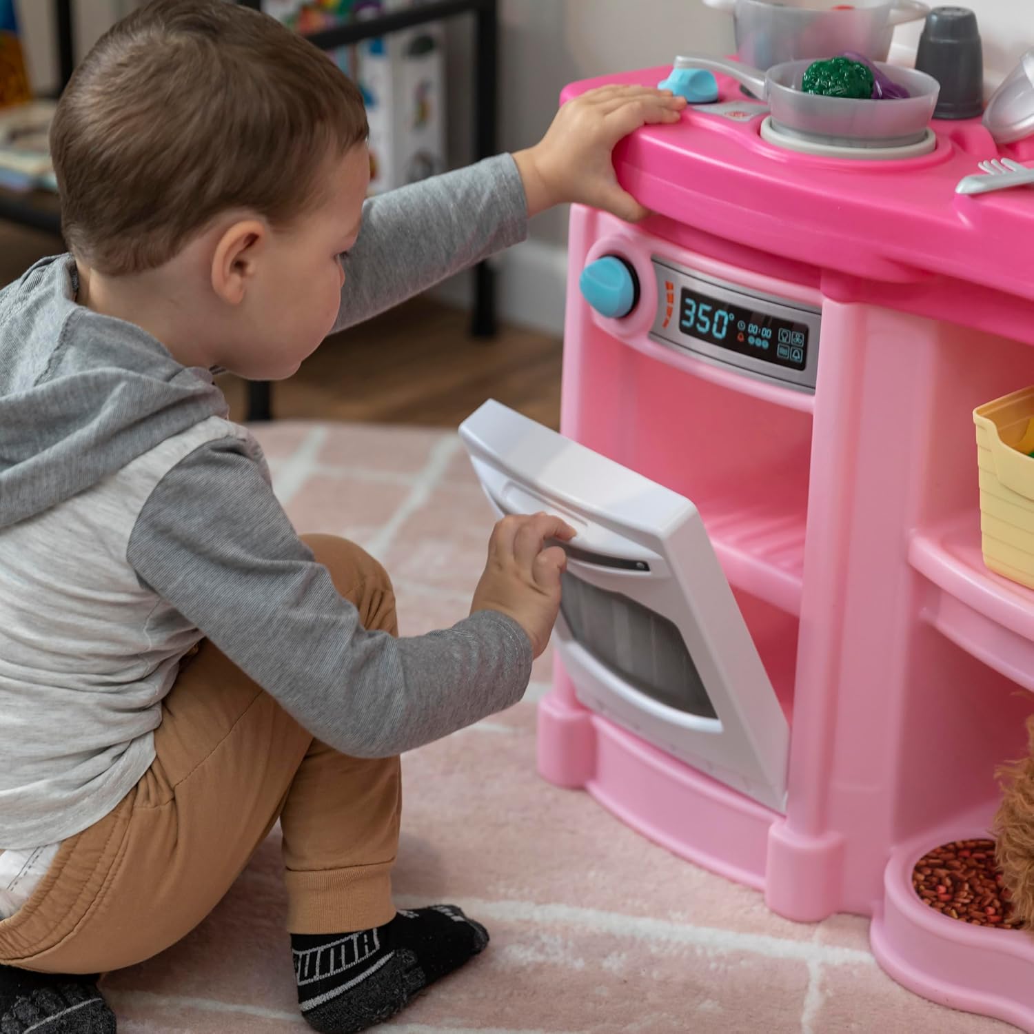 Step2 Fun with Friends Kids Kitchen Playset, Indoor/Outdoor Kitchenette, Interactive Play with Lights and Sounds, Durable Plastic, Includes 25 Piece Toy Accessories, Toddlers 2+ Years Old, Pink