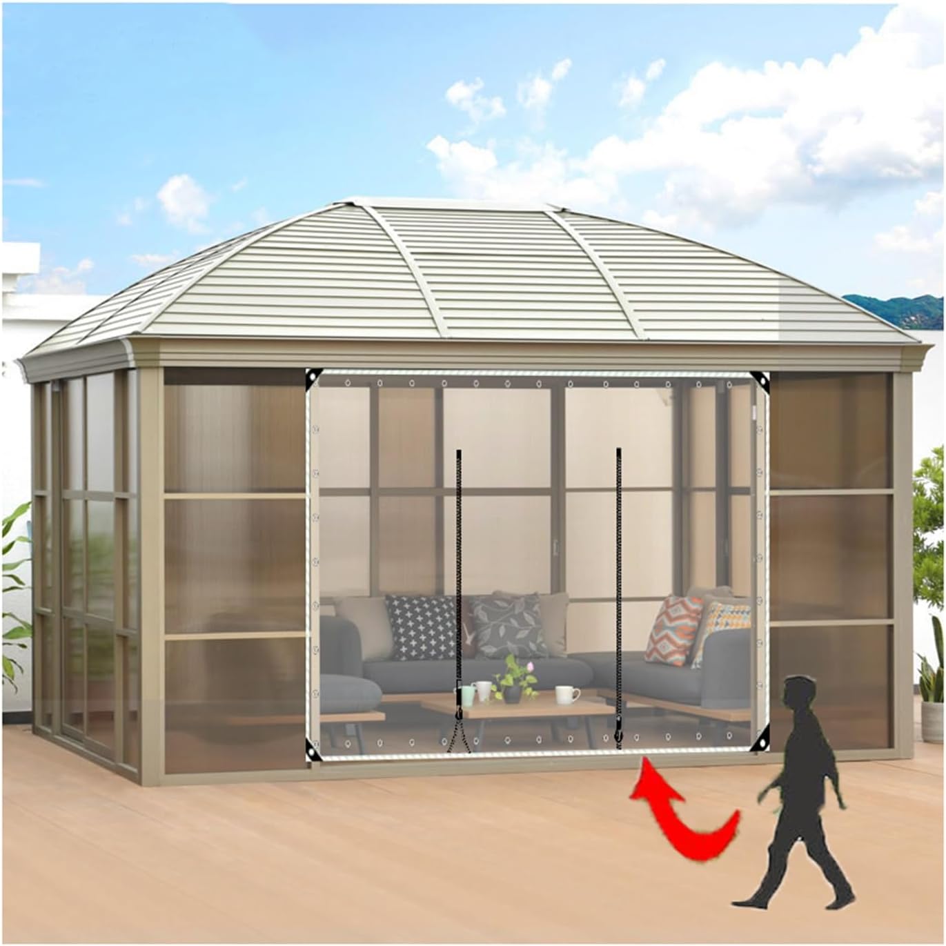 Outdoor Vinyl Curtain Clear Tarp Panel,PVC Clear Waterproof Tarpaulin Side Panels，Pergola Side Panels Weather，0.5mm Clear Awning Canopy Patio Tent Enclosure，Easy to fix(H2.5xW10m/H8.2xW32.8ft)