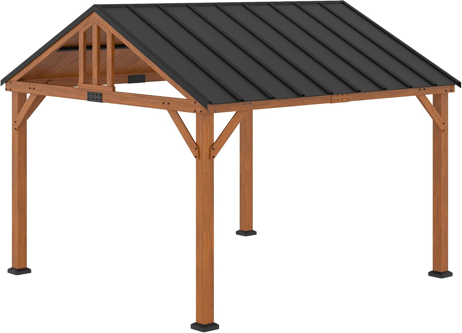 Outsunny 11' x 12' Hardtop Gazebo with Wooden Frame and Waterproof Asphalt Roof, Permanent Pavilion Gazebo Canopy, for Garden, Patio, Backyard, Deck, Porch, Brown