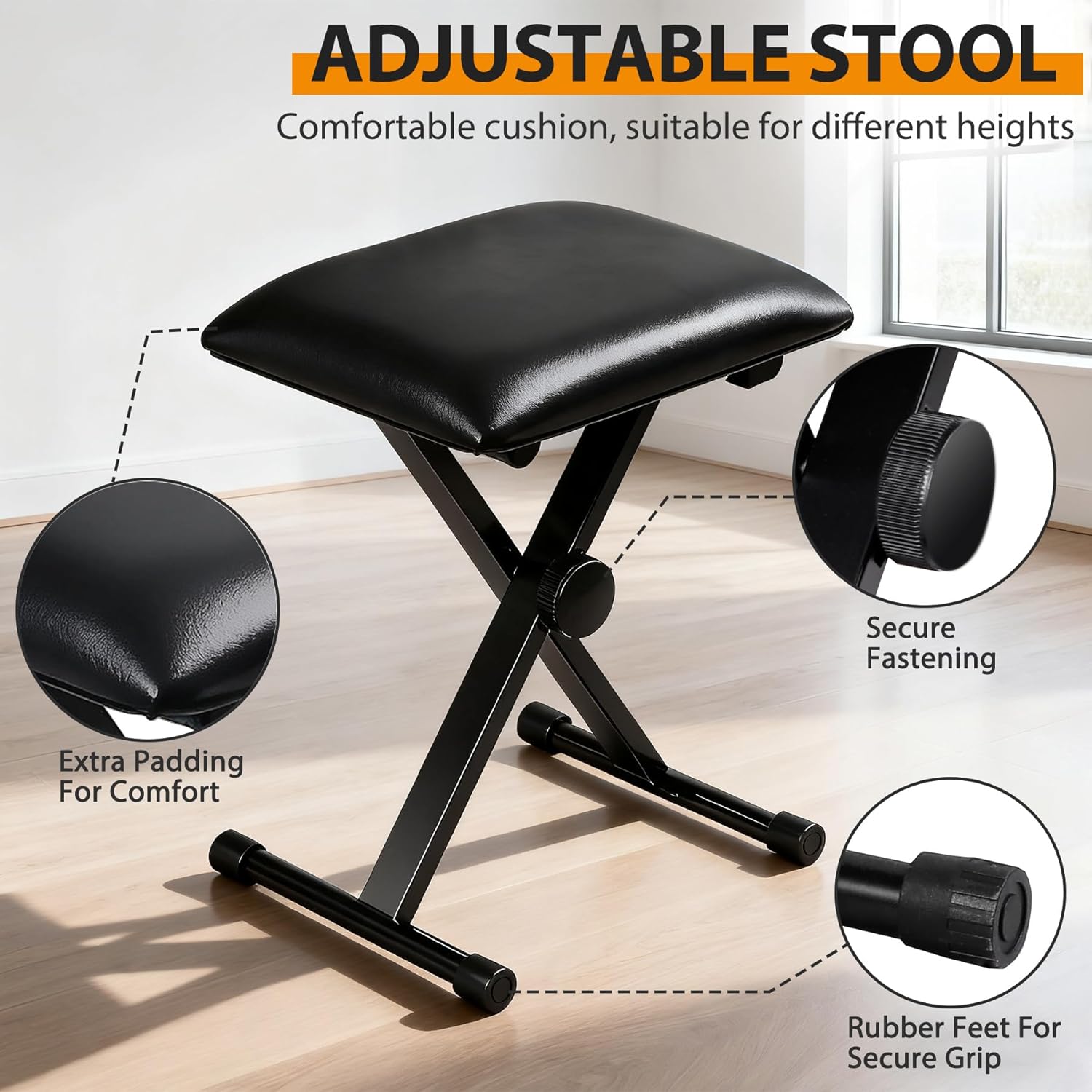 Smartxchoices 61-Key Electronic Keyboard Piano Stand Portable LED Display Keyboard Kit with Adjustable Stand, Adjustable Stool, Headphones, Microphone & Music Rest