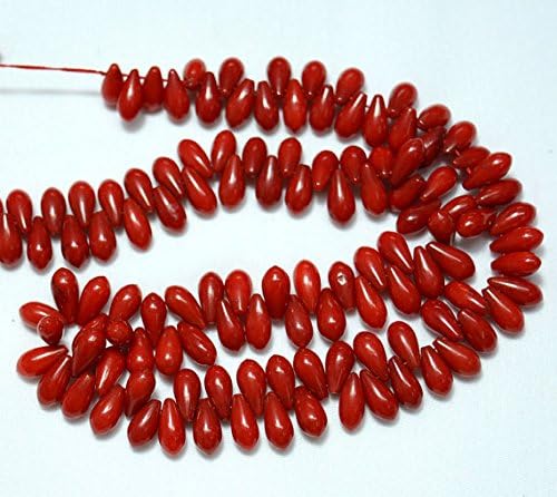 LKBEADS Red Coral Tear Drops Beads, Coral Plain Drops Beads, Gemstone For Jewelry, 5x11mm Approx, 7.5 Inch Full Strand