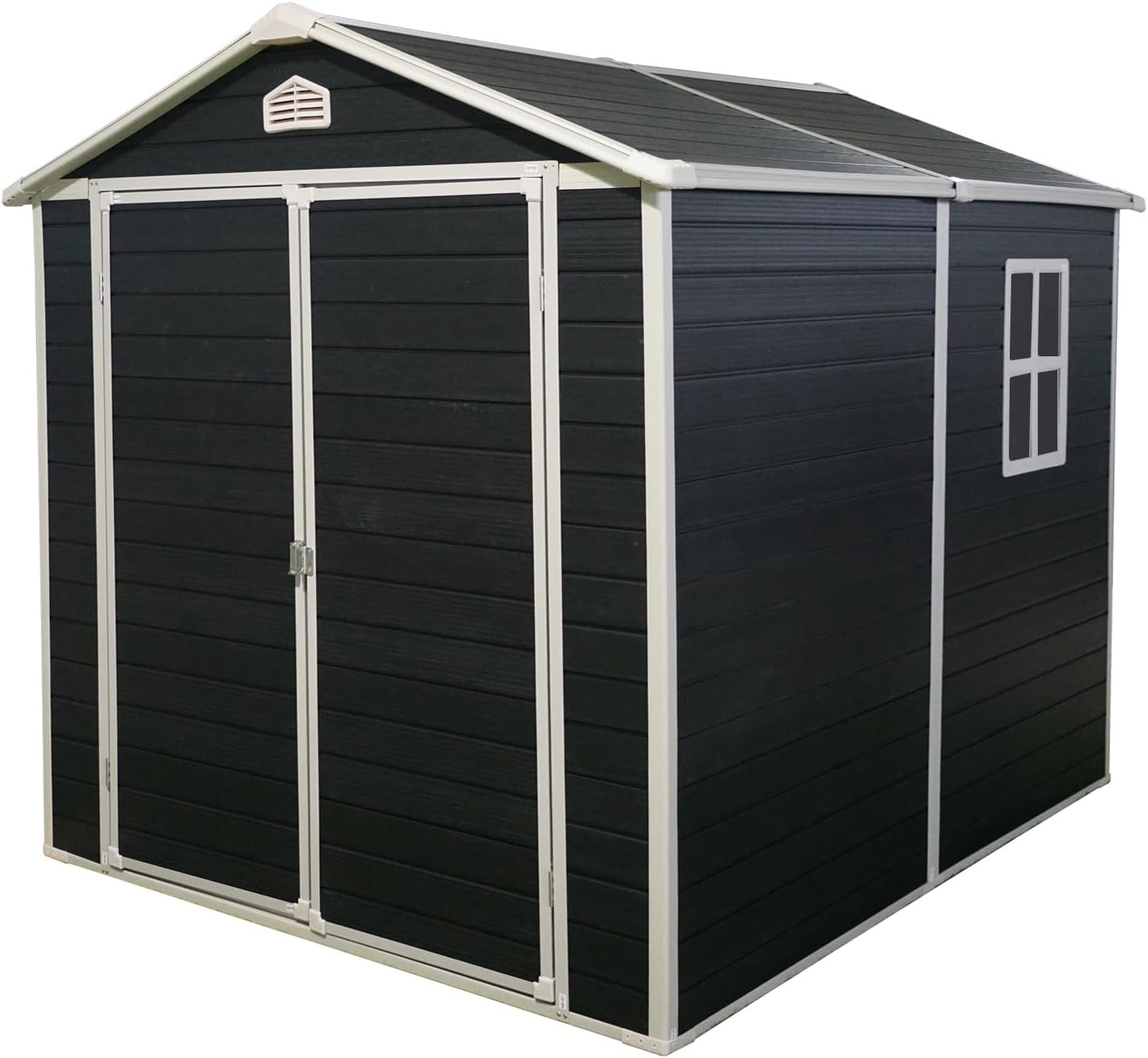 Outdoor Plastic Storage Shed with Floor - Slim Design, Pad-Lockable, Heavy-Duty Construction, Air Vents, Natural Lighting, Functional and Attractive(6 ft x 8 ft)
