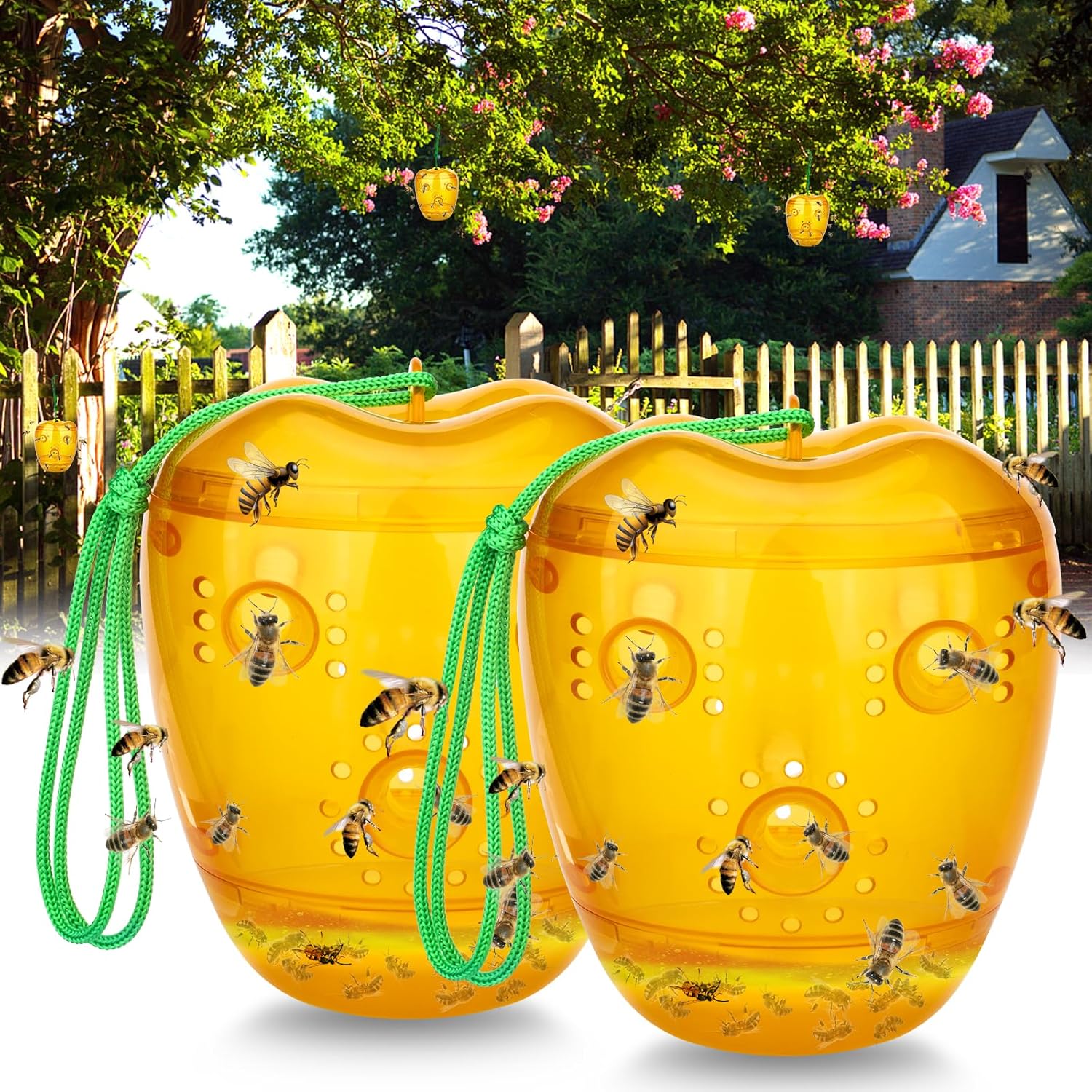 Wasp Trap, Bee Traps Catcher, Outdoor Hanging Wasp Traps, Wasp Repellent Trap Deterrent Killer Insect Catcher, Upgraded Non-Toxic Reusable Yellow Jacket Trap (Orange - 2 Pack)