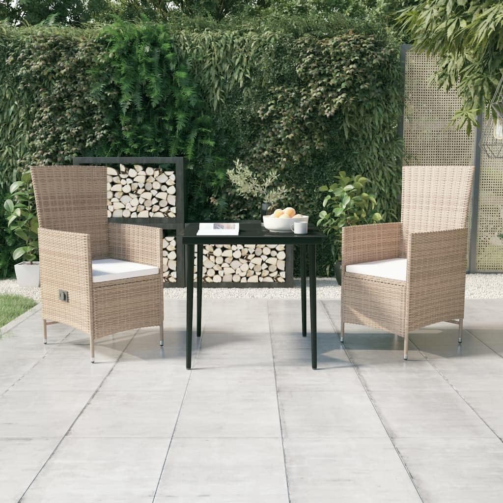 Furniture Sets 3 Piece Patio Dining Set with Cushions Beige,Stylish and Comfortable Reclining Patio Dining Set: for Al Fresco Dining and Relaxation Garden Conversation Sets