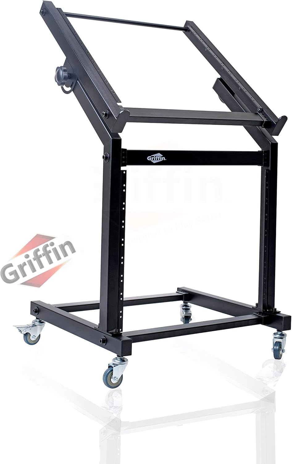 GRIFFIN 19U Rack Mount Rolling Stand (StudioZ PROSteel Series) & Adjustable Mixer Platform Rails – Cart Holder for Audio Music Recording Cabinet – Stage Equipment DJ Gear Storage Case for Amplifier