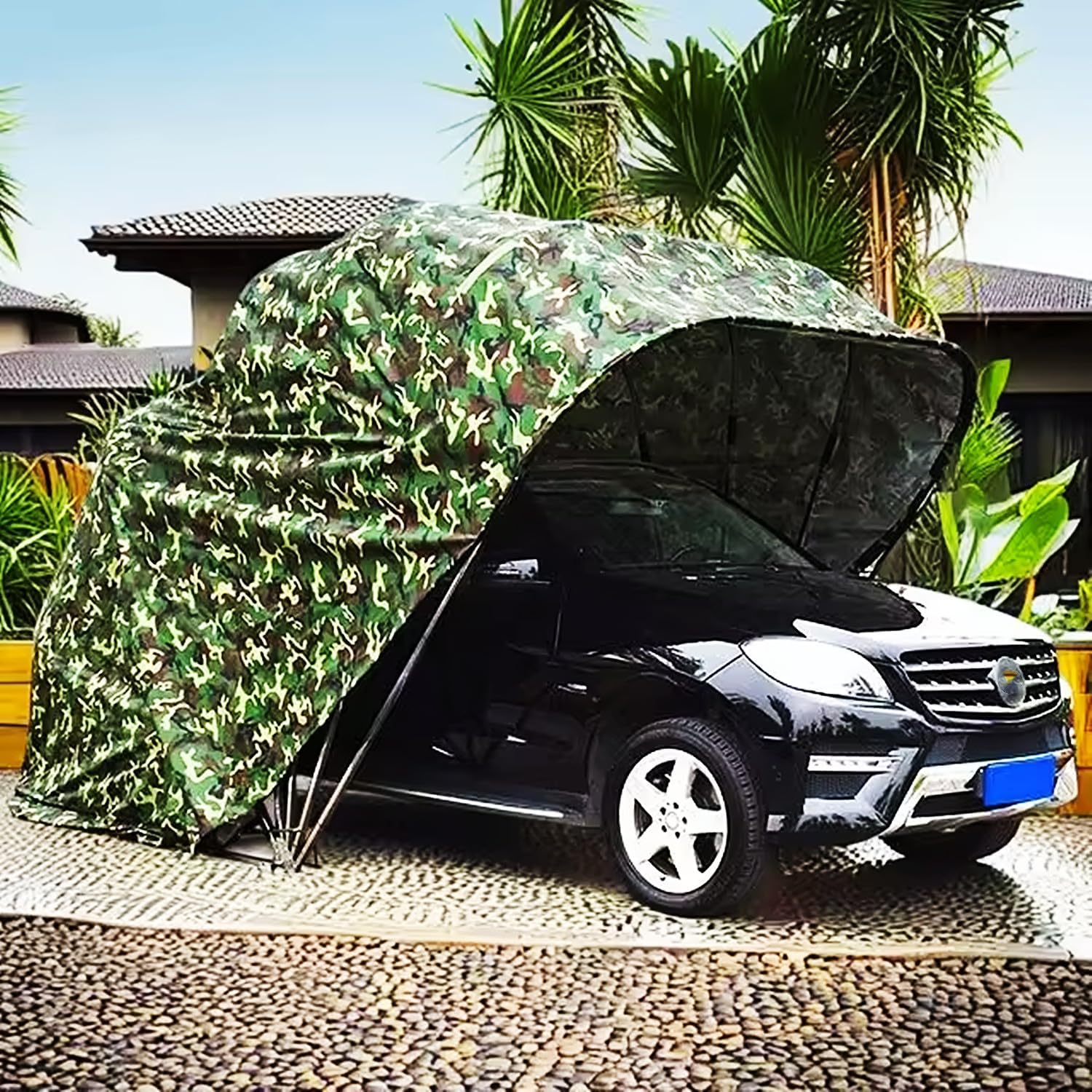 Folding Carport, Heavy Duty Metal Retractable Carport Canopy, Semi-Automatic Mobile Cold-Proof Carport, Portable Garage Shelter (21x9x8.7ft)