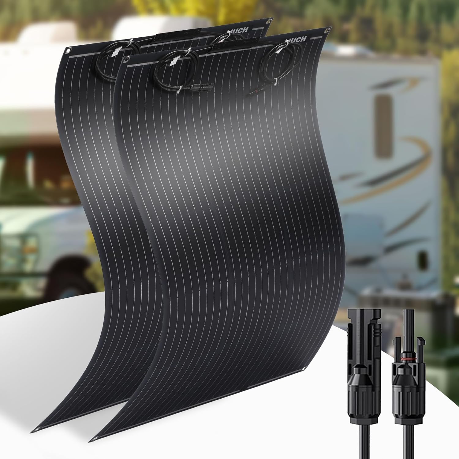 200W Semi-Flexible Solar Panel 12V/24V Monocrystalline Ultra-Flexible Bendable Mono Off-Grid Charger for Marine RV Cabin Van Car Boat Curve Surfaces （2 * 100w）