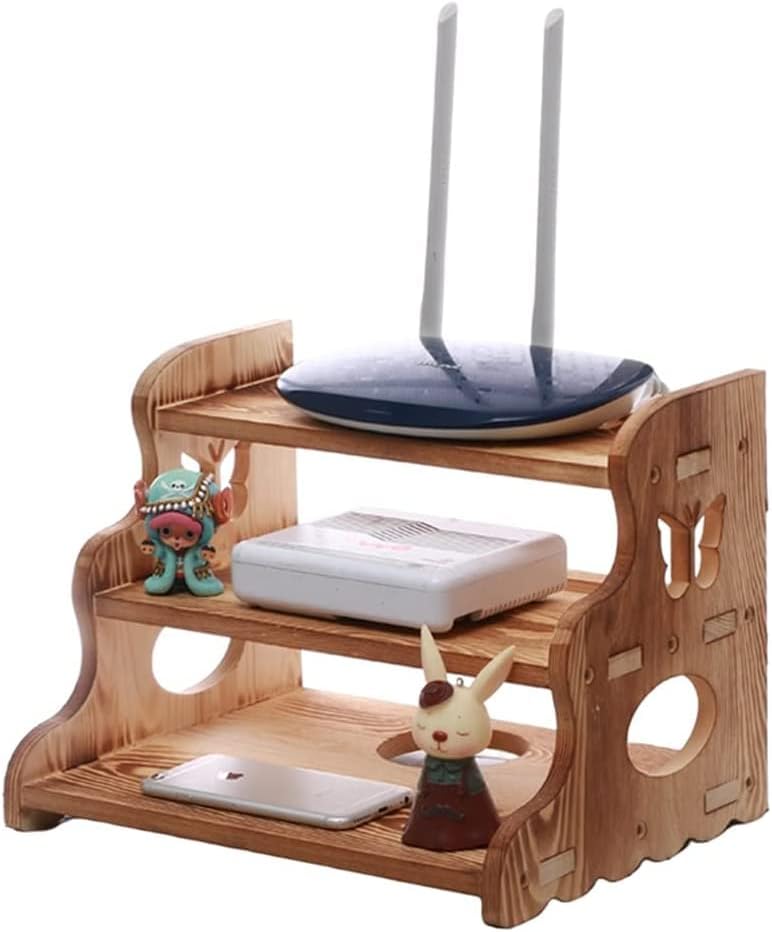 Wall-Mounted Wireless Router Storage Shelf 3-Layer Cable Storage - Home Decoration(Brown-b)