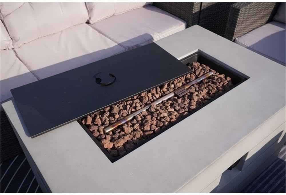 Contemporary Gray Aluminum Patio and Outdoor Rectangle Firepit Table