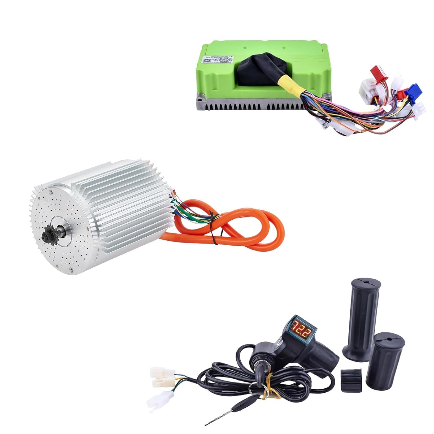 Electric DC Motor 72V 3000W Motor Kit with 48V-72V Brushless Controller and Half Twist Throttle for Go-Karts Programmable Brushless Controller with Temperature Sensing Function (72V 3000W)