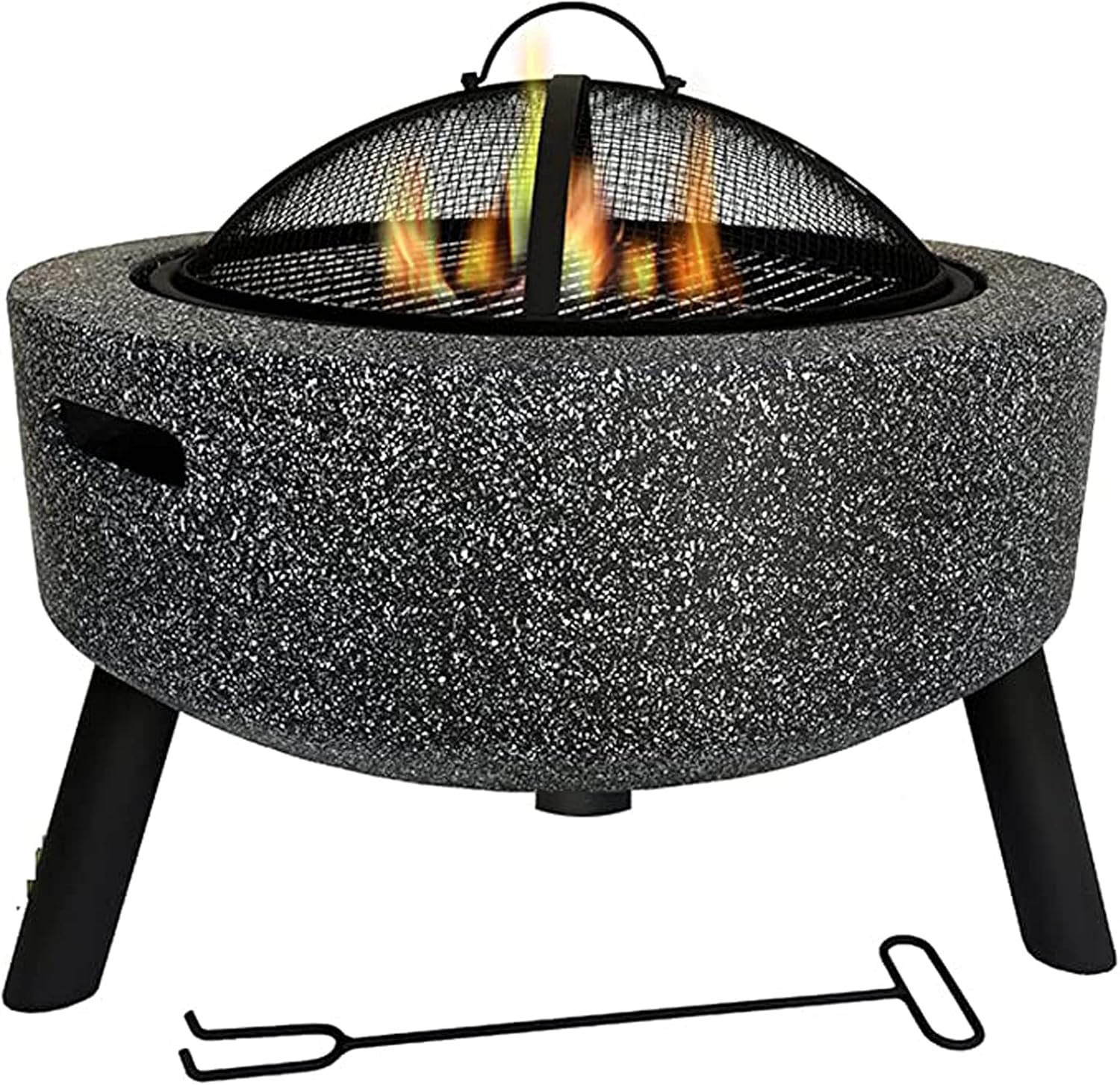 Outdoor Fire Pit Concrete Round and Wood Burning Fire Pit BBQ Grill Firepit Bowl Heaters with Grill Grate 3 in 1 Fireplace for Bonfire Barbecue in The Wild for Camping,White