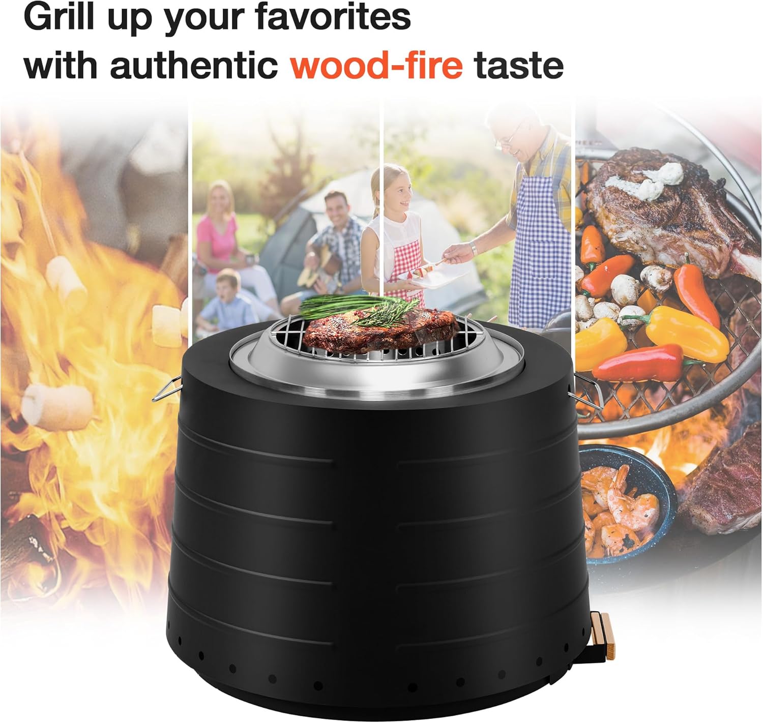 HOMREST 20” Smokeless Firepit with Removable Ash Pan, 304 Stainless Steel Outdoor Fire Pit for Outside Wood Burning, Portable Fire Pit for Patio Camping Backyard