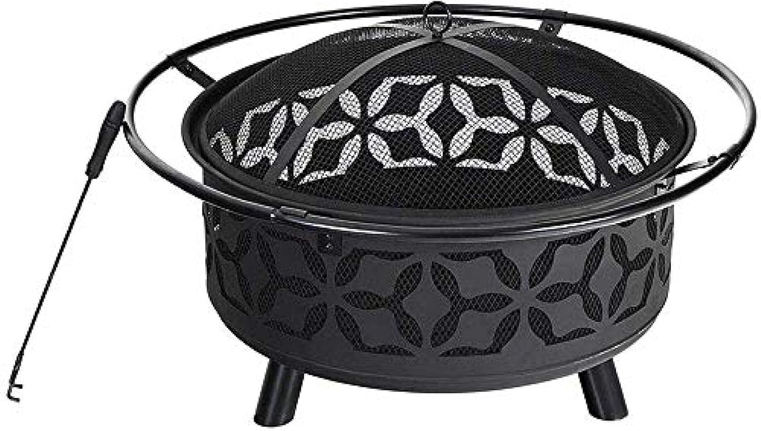 Fire Pit BBQ Grill Fire Bowl Wood Burning Patio Pit and Outdoor Backyard Pit with Spark Screen and Round Fireplace Cover Large 29 Inch