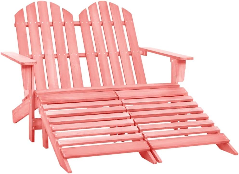 2-Seater Patio Adirondack Chair&Ottoman Fir Wood Pink,Comfortable Adirondack Chair with Detachable Ottomans for Outdoor Living Outdoor Furniture, Outdoor Chairs