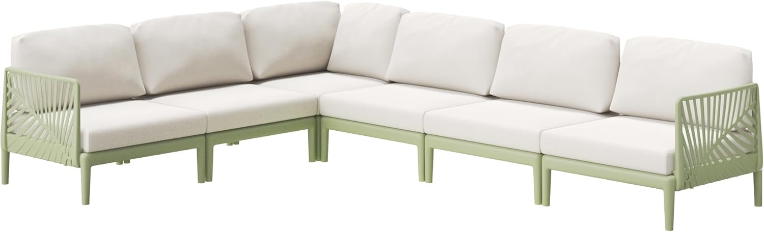 Costaelm Sunshine Modern 6-Piece Polypropylene Resin Modular L Shaped Corner Patio Furniture Sectional, Green