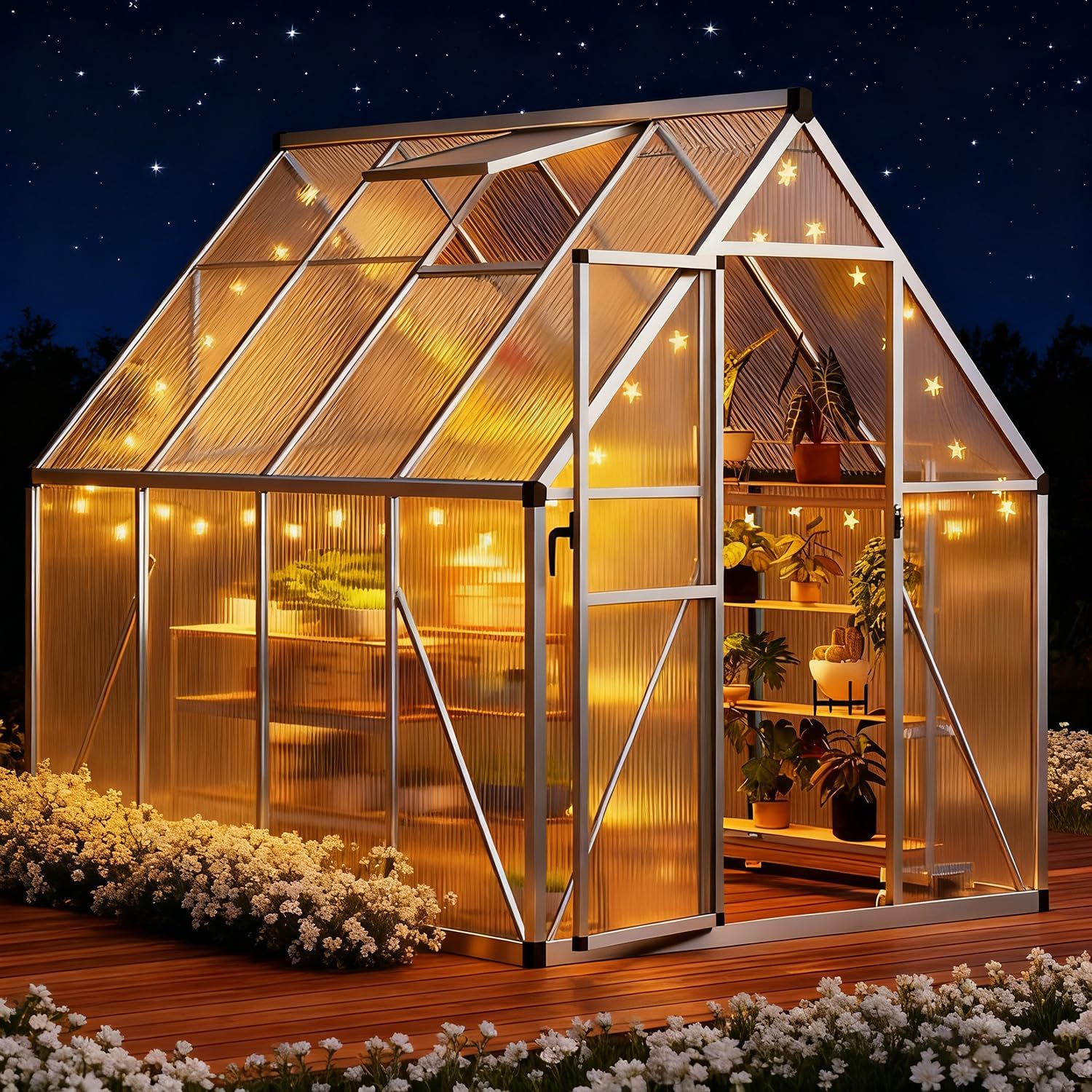 6x7 FT Outdoor Greenhouse, Heavy-Duty Polycarbonate Greenhouse Kit with Reinforced Aluminum Frame, Adjustable Roof Vent & Quick-Connect System for All Seasons & Winter Use