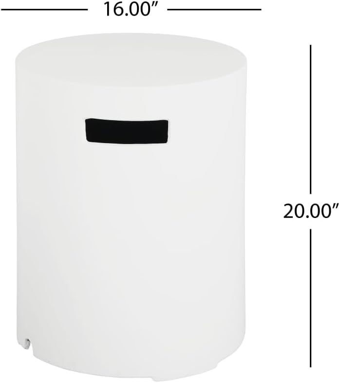 Outdoor Fire Pit Propane Tank Holder Table, White Lightweight Magnesium Oxide Side Table, Multi-Functional Round Design for Patio, Garden, Balcony, No Assembly Required